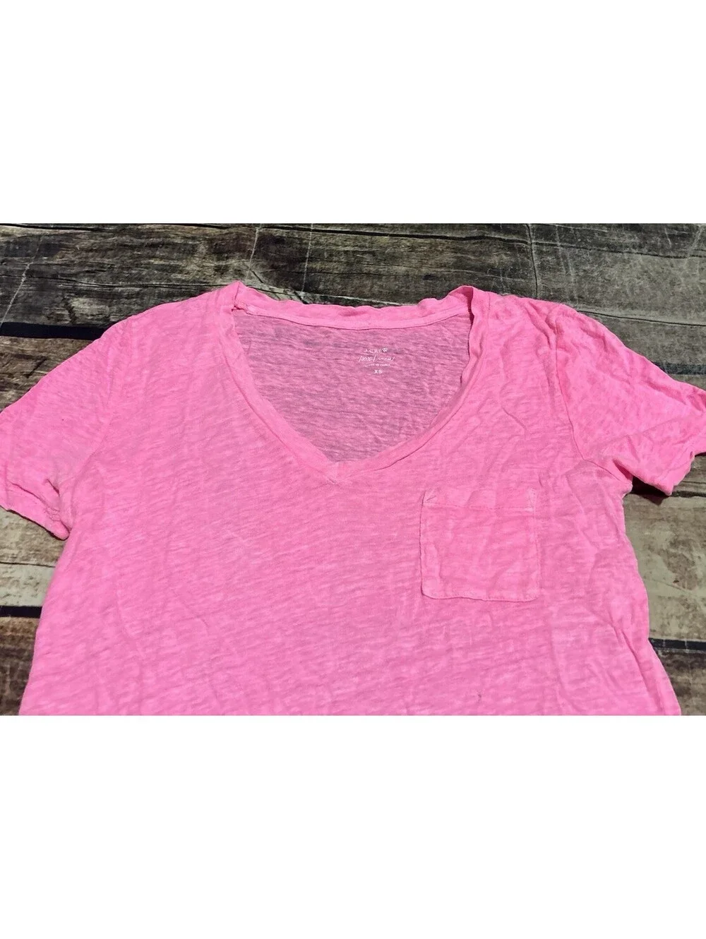 J Crew Top Womens XS Linen Tunic Pink Short Sleeve Pocket